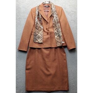 Kaspar 2 Piece Suit With Scarf Womens 14 Multi Lined Single Breasted Notch Lapel